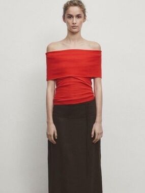 Zara red cotton off shoulder top women’s
